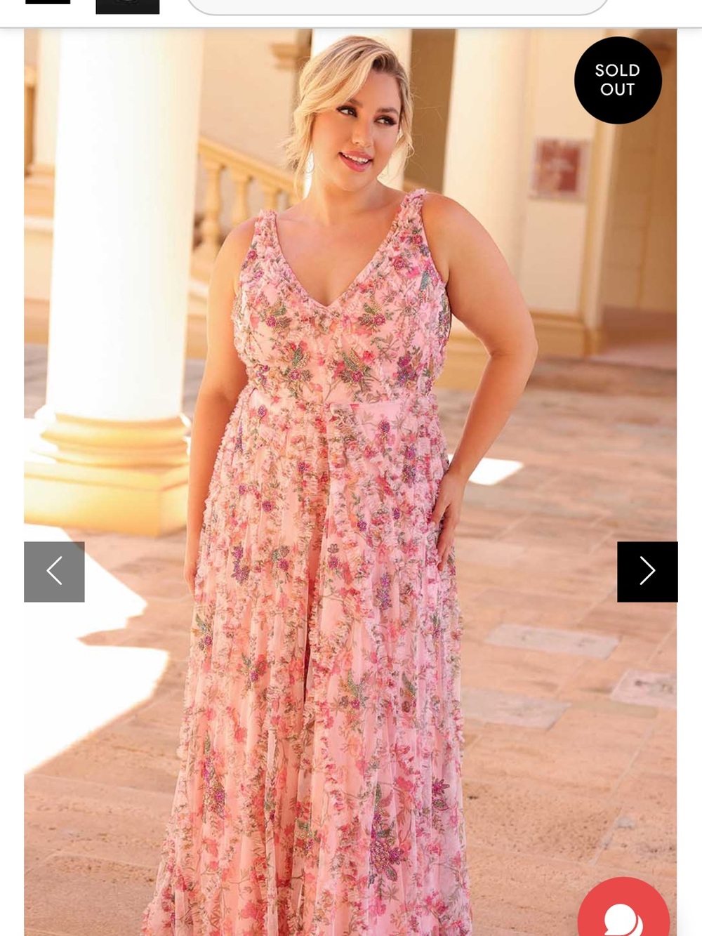 Primavera Couture Pink Floral V-Neck Maxi Gown